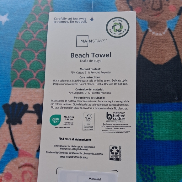Mainstays Blue and Green Mermaid Beach Towel - Picture 5 of 5